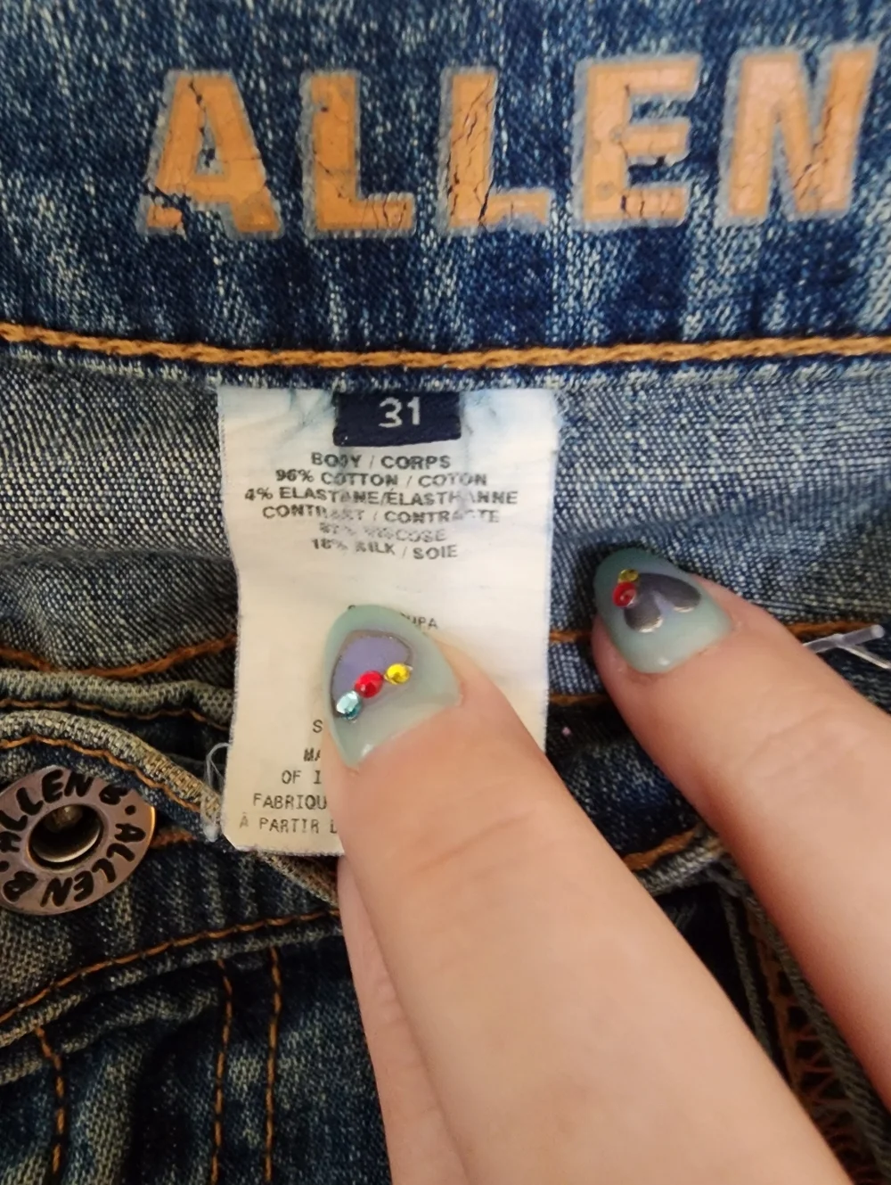 Allen B Low Rise Flare Jeans Floral Velvet Bell Bottom Festival Size 31 Hippie - Picture 11 of 16